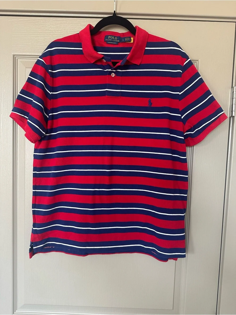 Polo Ralph Lauren Custom Slim Fit Striped Polo Shirt Red Navy White Large